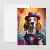 Beagle in levendig kostuum briefkaart (Voorkant / Achterkant)