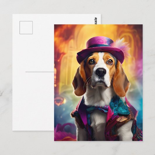 Beagle in levendig kostuum briefkaart (Voorkant / Achterkant)