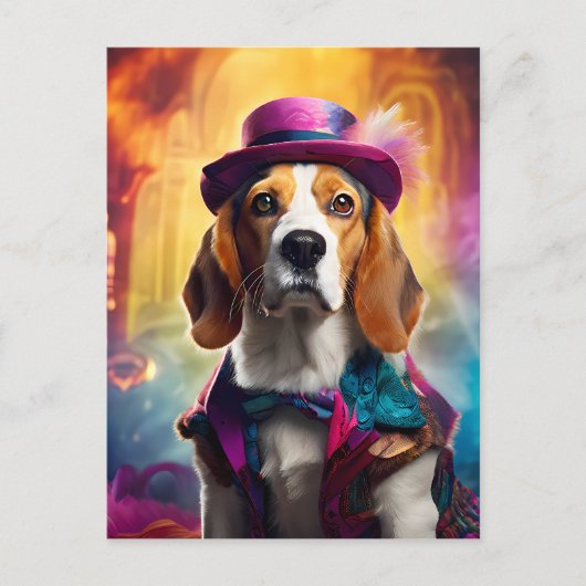 Beagle in levendig kostuum briefkaart (Voorkant)