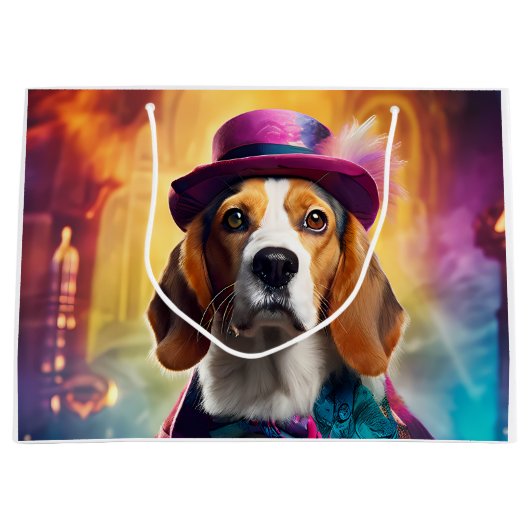 Beagle in levendig kostuum groot cadeauzakje (Voorkant)