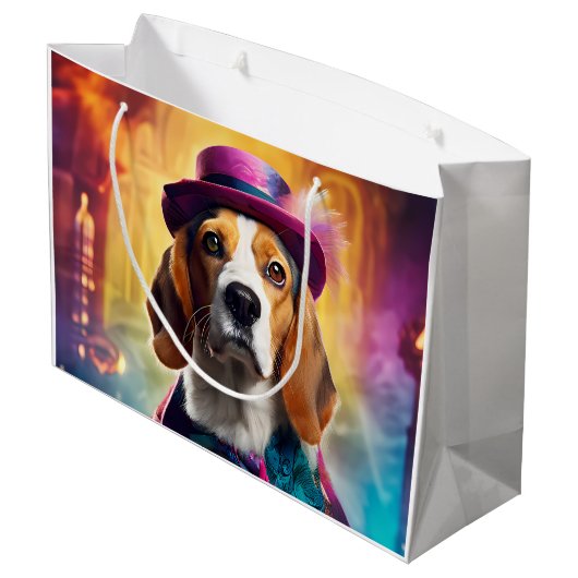 Beagle in levendig kostuum groot cadeauzakje (Achterkant Gekanteld)
