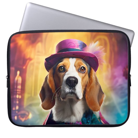 Beagle in levendig kostuum laptop sleeve (Voorkant)