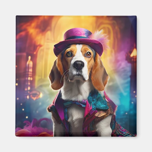Beagle in levendig kostuum magneet (Voorkant)