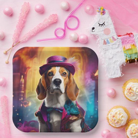 Beagle in levendig kostuum papieren bordje (Feest)