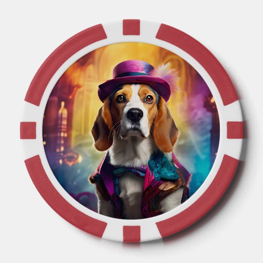 Beagle in levendig kostuum poker chips (Voorkant)