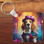 Beagle in levendig kostuum sleutelhanger (Voorkant)