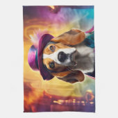 Beagle in levendig kostuum theedoek (Verticaal)