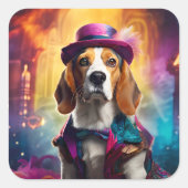 Beagle in levendig kostuum vierkante sticker (Voorkant)