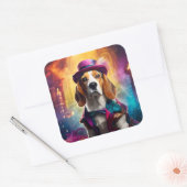 Beagle in levendig kostuum vierkante sticker (Envelop)