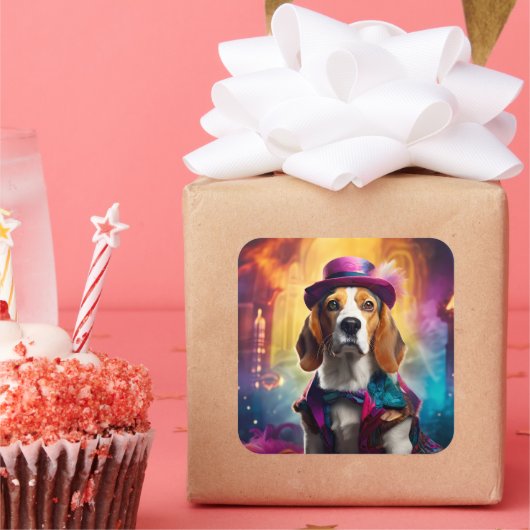 Beagle in levendig kostuum vierkante sticker (Feest)