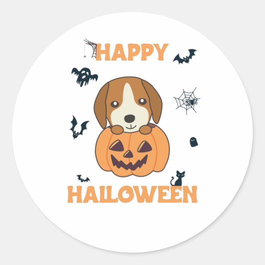 Beagle in pomkin Sweet Dogs Happy Halloween Ronde Sticker (Voorkant)