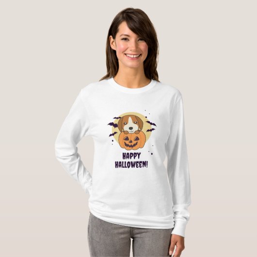 Beagle in pomkin Sweet Dogs Happy Halloween T-shirt (Voorkant volledig)