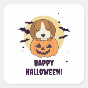 Beagle in pomkin Sweet Dogs Happy Halloween Vierkante Sticker