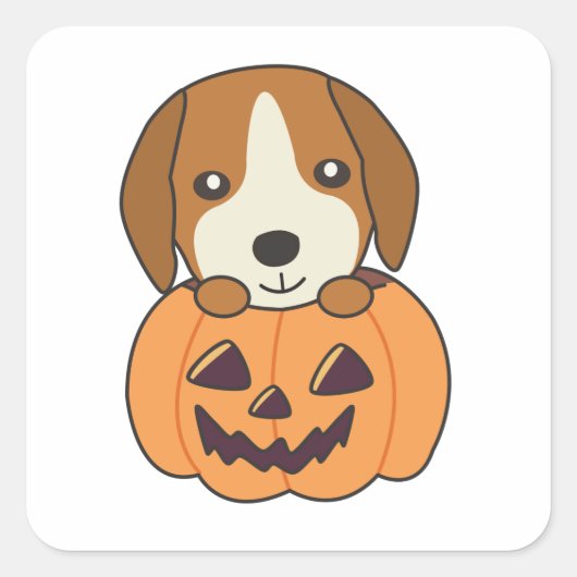 Beagle in pomkin Sweet Dogs Happy Halloween Vierkante Sticker (Voorkant)