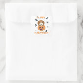 Beagle in pomkin Sweet Dogs Happy Halloween Vierkante Sticker (Tas)