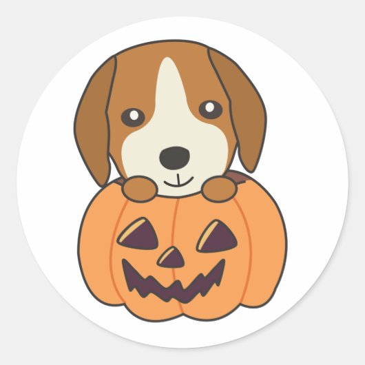 Beagle in pompoen zoete honden gelukkig Halloween Ronde Sticker (Voorkant)