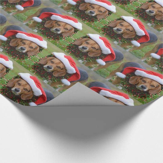 Beagle in Santa Hat en kerstgarland Cadeaupapier (Hoek)