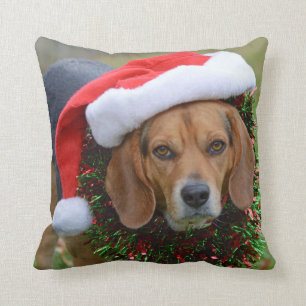 Beagle in Santa Hat en kerstgarland Kussen