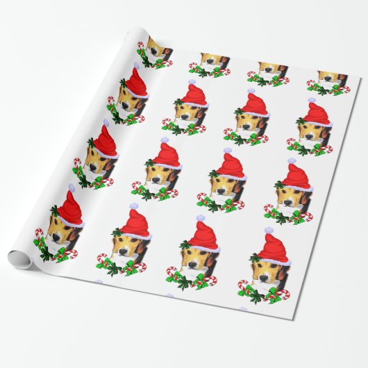 Beagle in Santa Hat Kerstmis Cadeaupapier (Uitgerold)