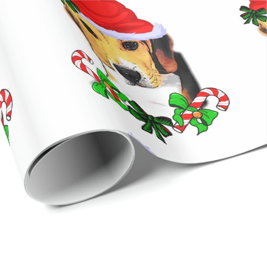 Beagle in Santa Hat Kerstmis Cadeaupapier (Rol Hoek)