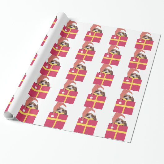 Beagle in Santa Hat Wrapping Paper Cadeaupapier (Uitgerold)