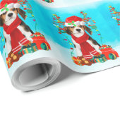 Beagle in sneeuw met kerstcadeaus cadeaupapier (Rol Hoek)