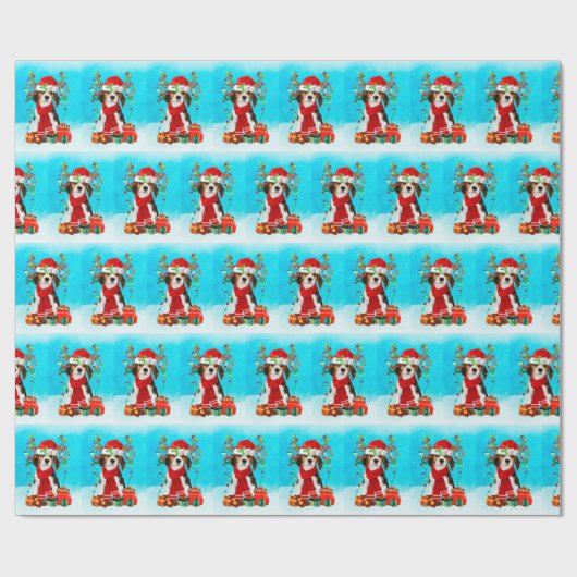 Beagle in sneeuw met kerstcadeaus cadeaupapier (Vlak)