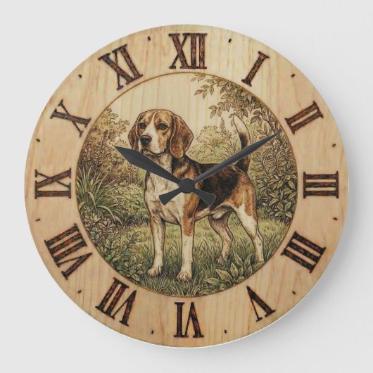Beagle in Spring Park Wall clock  Grote Klok (Voorkant)