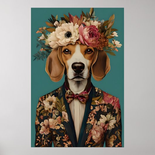 Beagle In Suit Poster, Beagle Portrait, Beagle Oil Poster (Voorkant)