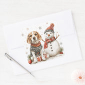 Beagle in Sweater beroemd gemaakt door Snowman Vierkante Sticker (Envelop)