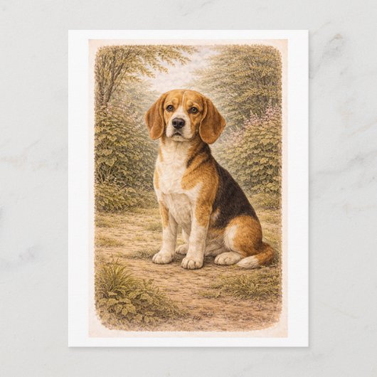 Beagle in vintage stijl briefkaart (Voorkant)