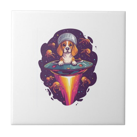 Beagle - Intergalactische Ontmoeting met Honden Tegeltje (Voorkant)
