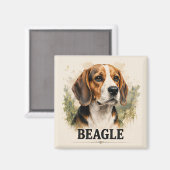 Beagle Jachthond Portret Premium Kunstwerk Magneet (Voorkant / Achterkant)