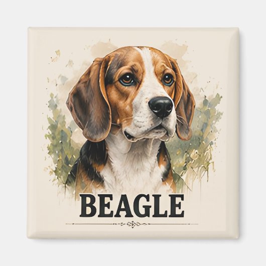 Beagle Jachthond Portret Premium Kunstwerk Magneet (Voorkant)
