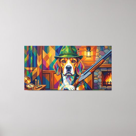 Beagle Jäger Pop Art – Moderner Jagdhund Canvas Afdruk (Voorkant)