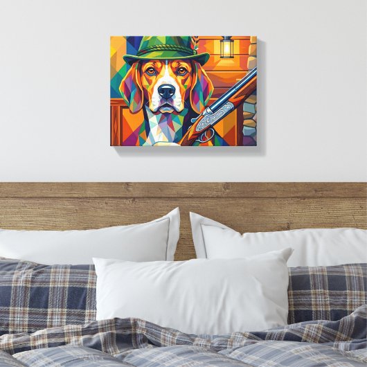 Beagle Jäger Pop Art – Moderner Jagdhund Canvas Afdruk (Insitu (Slaapkamer))