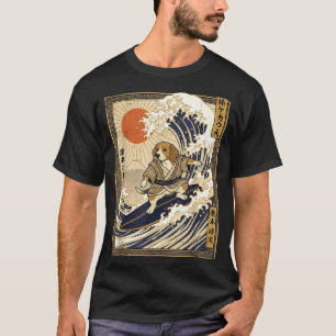Beagle japanse surfen kanagawa golf funny samura t-shirt