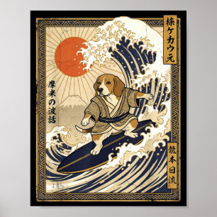Beagle japanse surfen kanagawa golf humoristische  poster