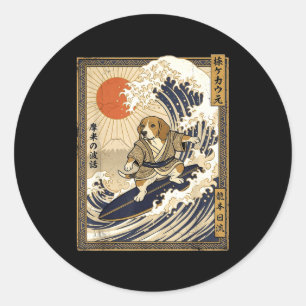 Beagle japanse surfen kanagawa golf humoristische ronde sticker
