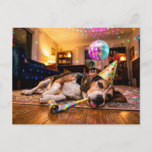 Beagle kater na nieuwjaarsfeest briefkaart