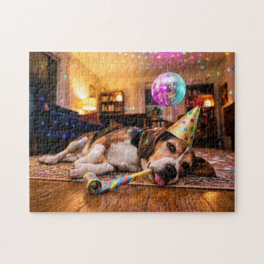 Beagle kater na nieuwjaarsfeest legpuzzel (Horizontaal)