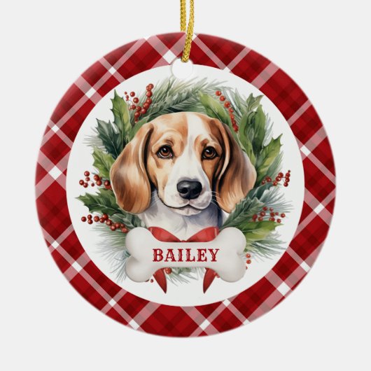 Beagle keramische cirkelvormige ornament (Voorkant)