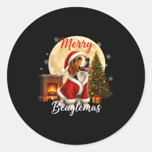 Beagle Kerst Beagle Kostuum Beagle Kerstmis Vrolij Ronde Sticker