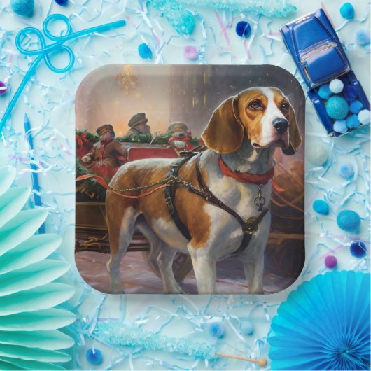 Beagle kerst feestelijk seizoen papieren bordje (Feest)