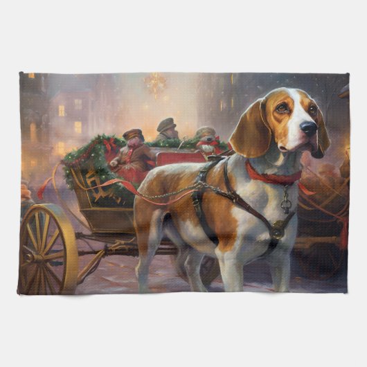 Beagle kerst feestelijk seizoen theedoek (Horizontaal)
