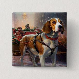 Beagle kerst feestelijk seizoen vierkante button 5,1 cm