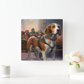 Beagle kerst feestelijk seizoen vierkante klok (Huis)
