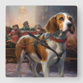 Beagle kerst feestelijk seizoen vierkante klok (Voorkant)