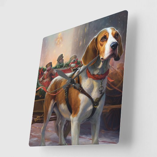 Beagle kerst feestelijk seizoen vierkante klok (Hoek)