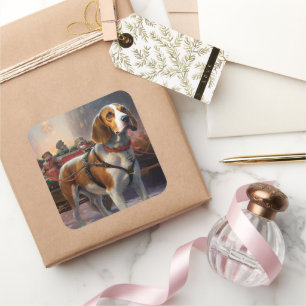 Beagle kerst feestelijk seizoen vierkante sticker